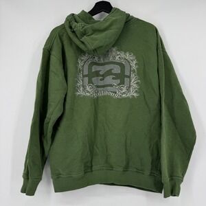 Billabong Mens Graphic Hoodie Green Small Y2K Skater Surf Pullover Sweatshirt